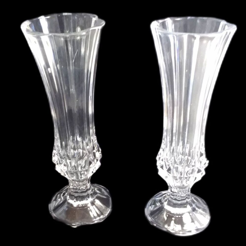 (2) Vintage Cristal D’arques French Lead Crystal Pedestal Bud Vases Wedding 6.8"